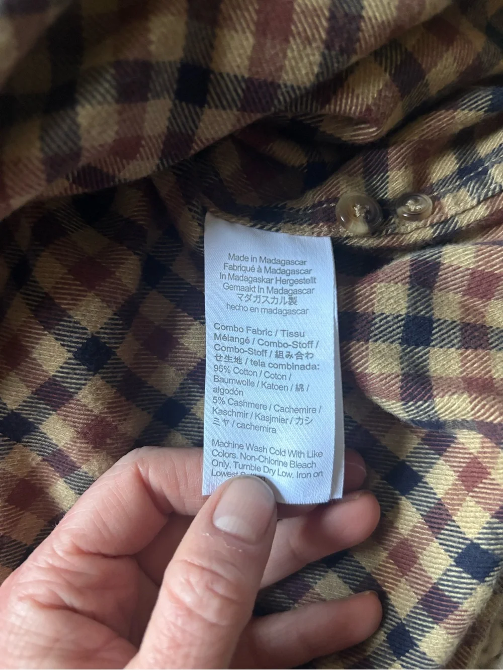 J Crew Men’s Cashmere Blend Brown Plaid Button-Down Shirt - Large